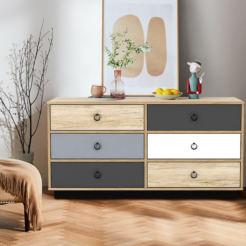 Costway 6 Drawer Double Dresser Accent Storage Tower for Bedroom