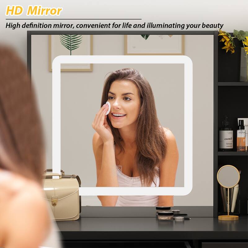 Kerrogee Makeup Vanity Set with Adjustable Lighted Mirror & Stool - 39.4"L x 19.7"W x 53.5"H