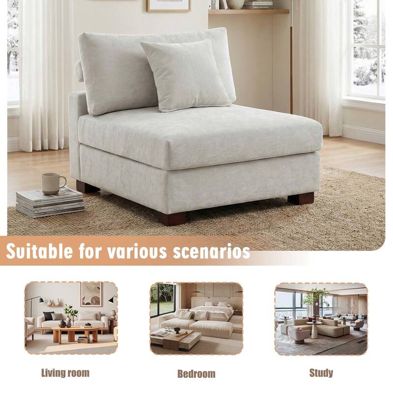 Chenille Upholstered Armless Accent Chair With Plush Cushion