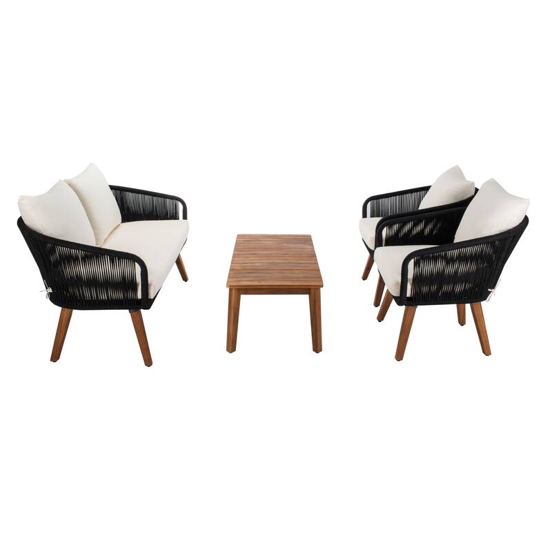 SAFAVIEH Outdoor Tobia 4-Piece Patio Conversation Set - 55W x 30D x 28H