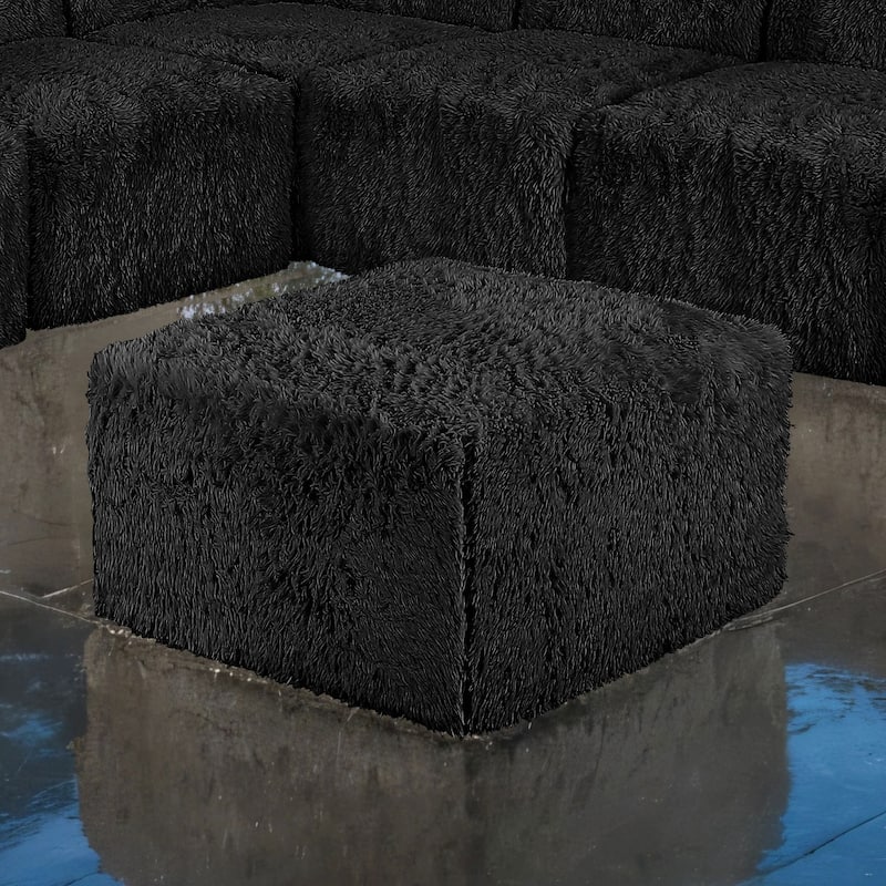 Furniture of America Ylena Modern Faux Fur Foam Modular Compressed Sofa Chair - Ottoman - Black