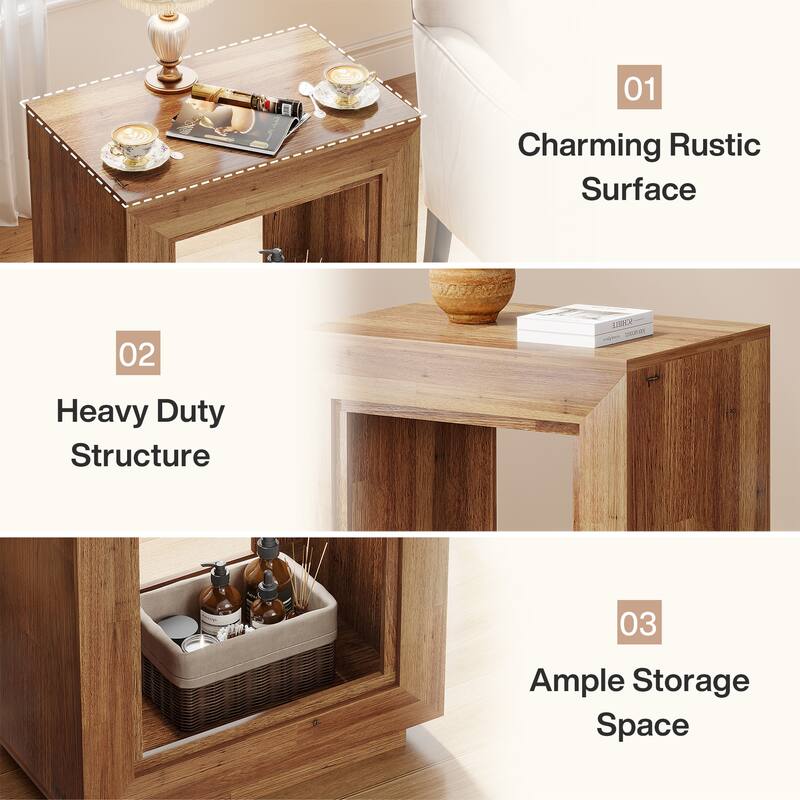 Small Farmhouse End Side Table Nightstand Bedside Table