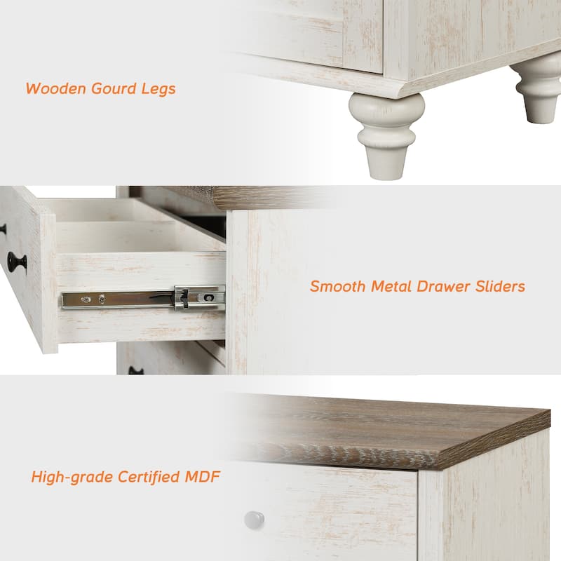 Farmhouse Nightstand with 3 Drawers, 34 inch