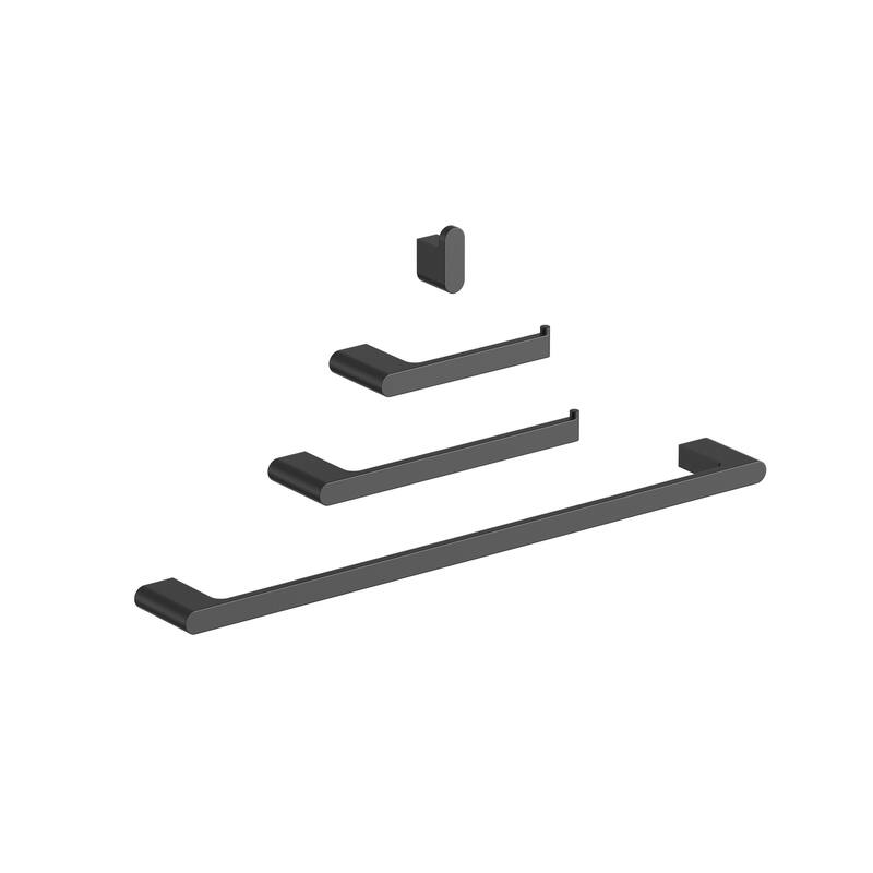 4-Piece Bathroom Hardware Accessories Set, Wall Mount Towel Bar, Toilet Paper Holder, Hand Towel Rack 1 Towel Hooks - Matte Black