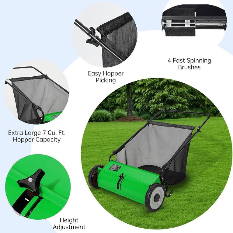 21 Inch Manual Push Lawn Sweeper, 3.5 Cu. Ft. Hopper Capacity Grass Sweeper for Yard and Garden Clean up
