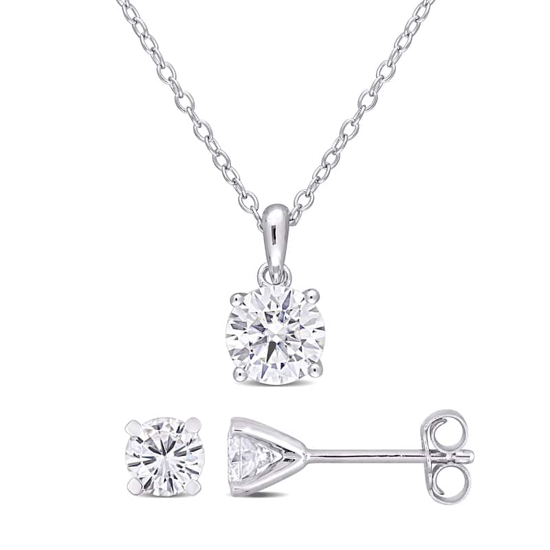 Miadora 2ct DEW Created Moissanite 2-PC Stud Earrings and Necklace Set Sterling Silver