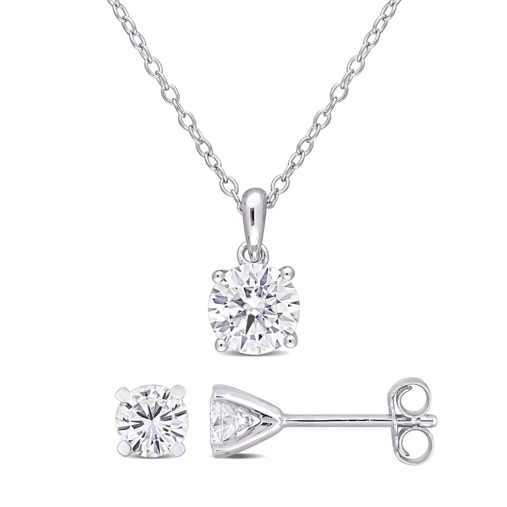 Miadora 2ct DEW Created Moissanite 2-PC Stud Earrings and Necklace Set Sterling Silver