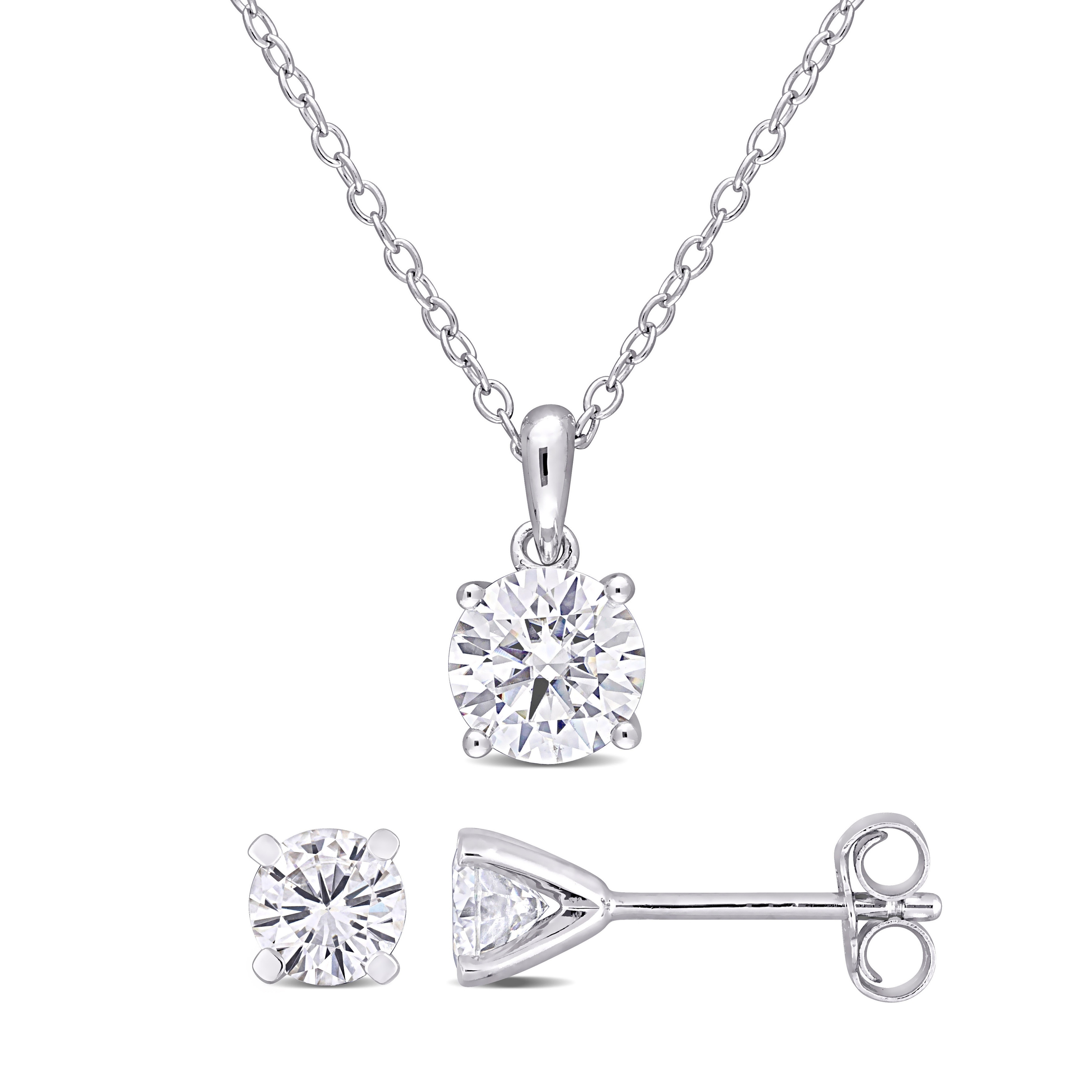Miadora 2ct DEW Created Moissanite 2-PC Stud Earrings and Necklace Set Sterling Silver