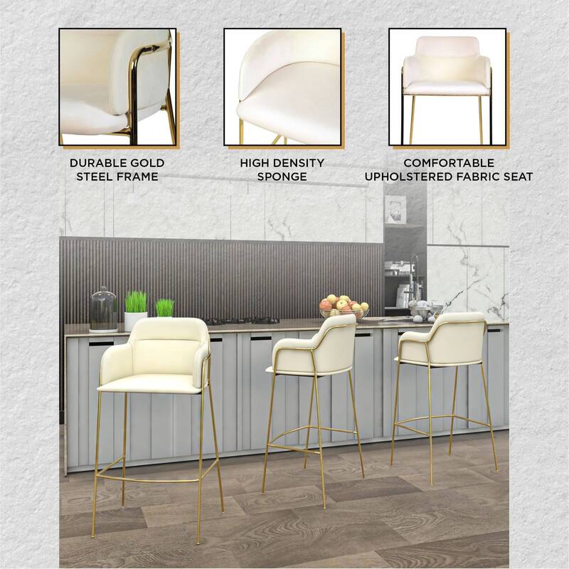LeisureMod 40" Low-Back Velvet Upholstered Bar Stool with Gold Stainless-Steel Frame for Home Living Room Kitchen & Bar