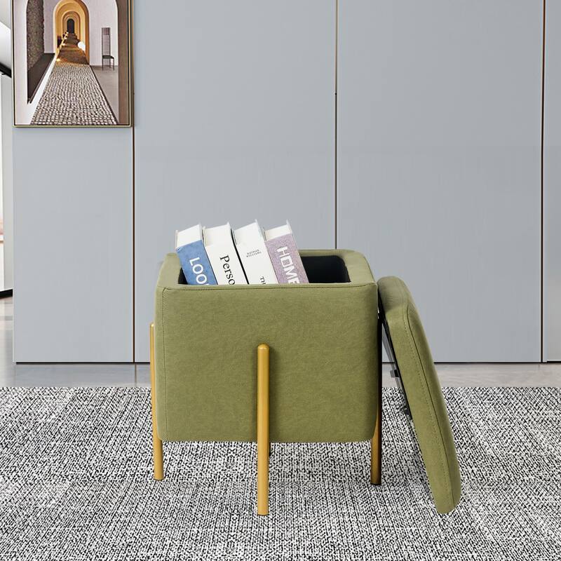 Adeco Square Velvet Storage Ottoman Multi-Function Vanity Footstool