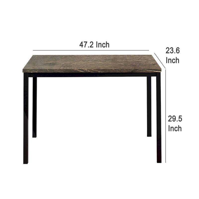 Rary Computer Writing Desk, 47 Inch, Black Metal, Dark Brown Wood Top