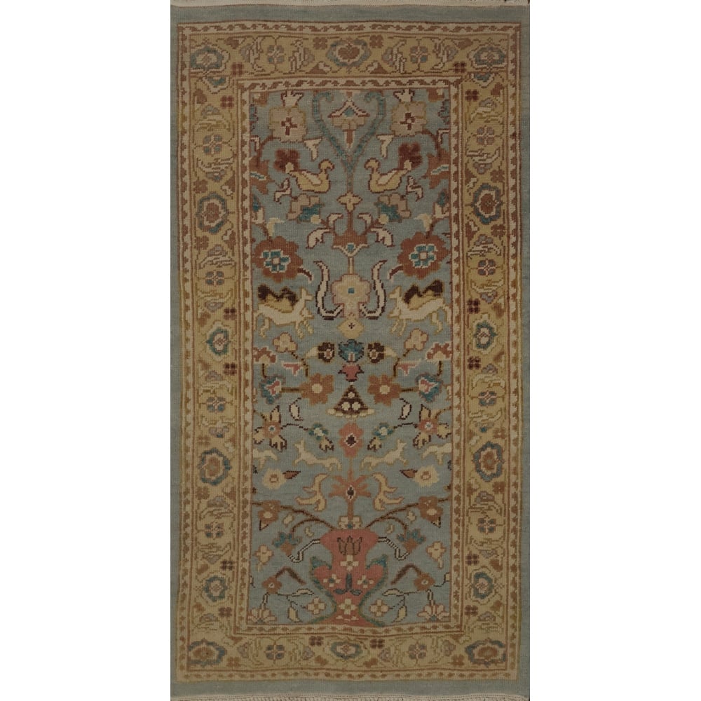 Hand Knotted Oriental 100% Wool Carpet Traditional Floral Navy Blue & Blues Ziegler Area Rug - 4' 0'' X 2' 0''