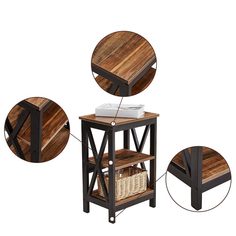 Javlergo Modern 3-Tier Nightstand X-Shape Metal Frame with MDF Open Shelves Easy Assembly for Bedroom Living Room