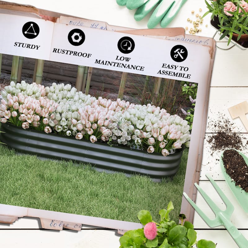 Outsunny 4.9' x 2' x 1' Galvanized Raised Garden Bed Kit, Outdoor Metal Elevated Planter Box with Safety Edging