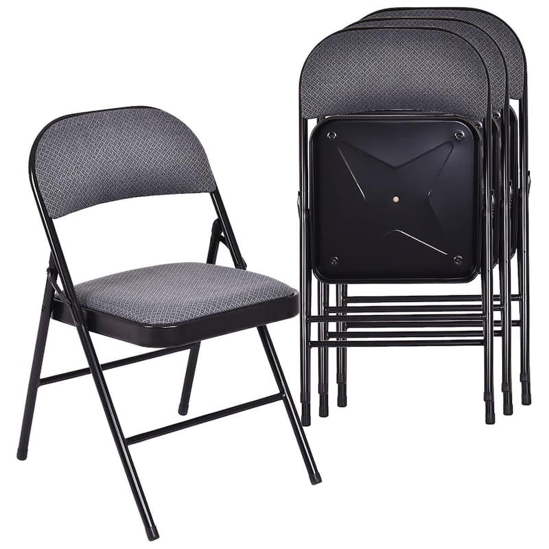 4 PCS Folding Chairs with Metal Frame Portable Chairs with Padded Seat - Black