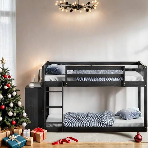 slide 2 of 18, Full over Full Bunk Bed with 4 Drawers and 3 Shelves,Full over Full Muti-Functional Bunk Bed Espresso