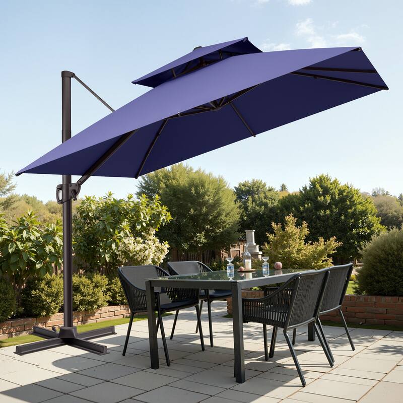 Outdoor 10ft Double Top Patio Cantilever Umbrella with Cross Base by Crestlive Products - Navy Blue