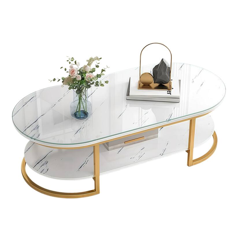 Modern White Gold Double Deck Dining Table Coffee Table