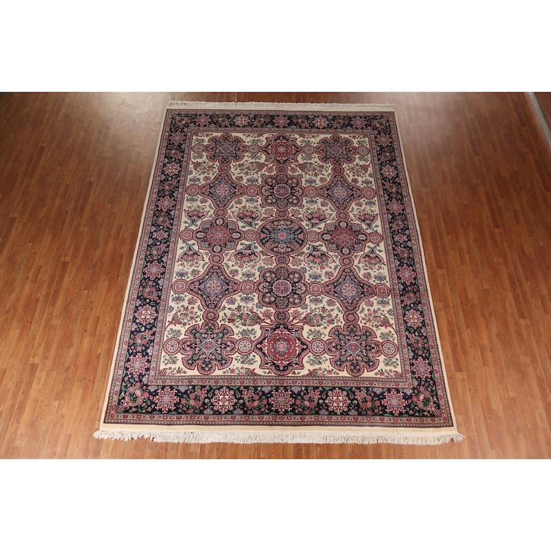 All-Over Aubusson Oriental Area Rug Handmade Wool Carpet - 9'1"x 12'2"