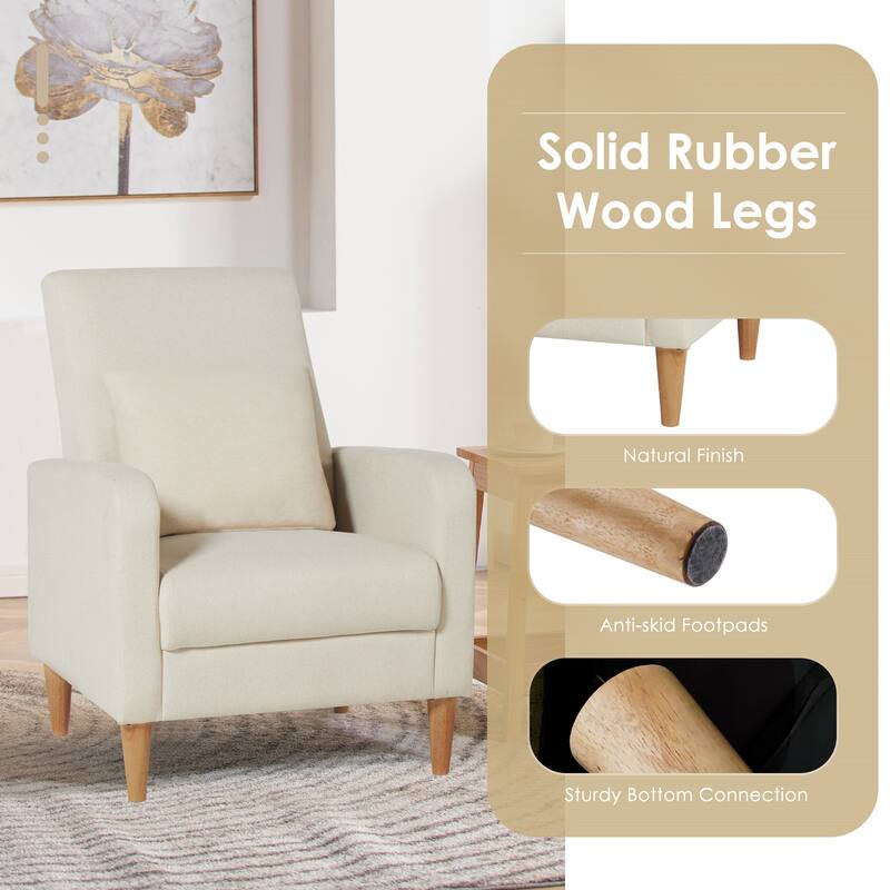 Modern Accent Chair with Pillow & Walnut Legs - Lounge Seat for Living Room, Compact Design