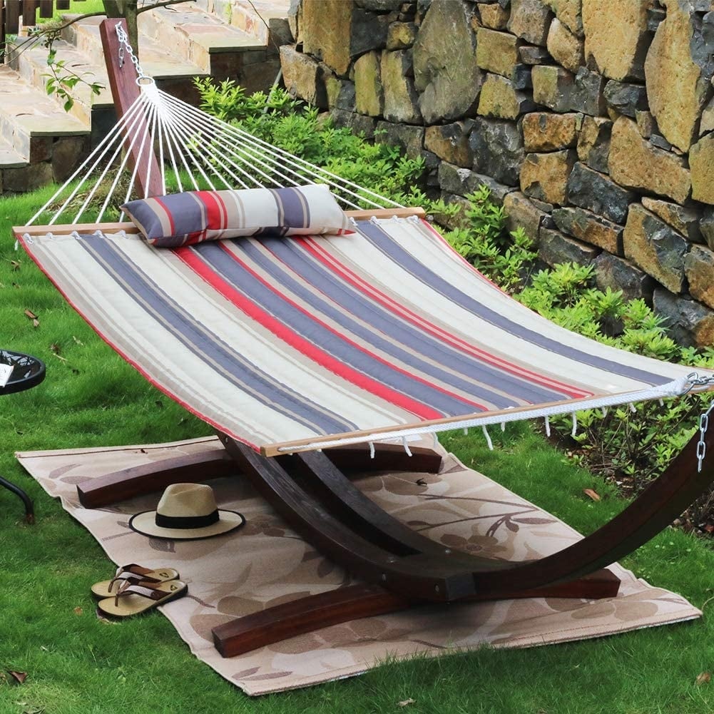 12FT Quilted Fabric Hammock with Pillow