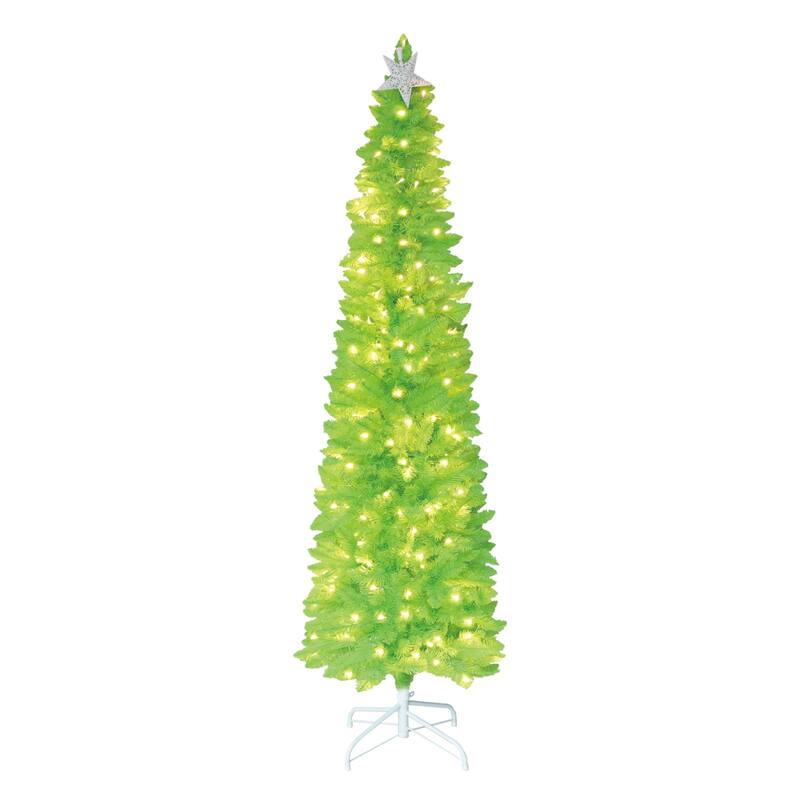 VEIKOUS 6ft Pre-Lit Artificial Christmas Tree with Adjustable Curved or Straight Top - N/A - Green