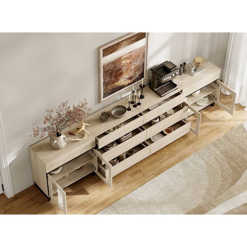 4 in 1 Modern Dresser with 8 Drawers & Glass Doors, Adjustable Shelf, Closet Organizers and Storage Cabinet for Bedroom