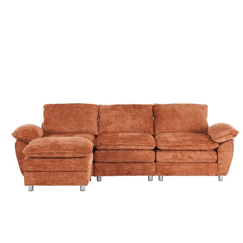 Modern Upholstered Deep 3-Seat Sofa Couch with Ottoman