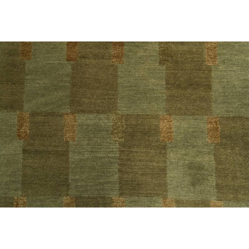 Hand Knotted Oriental 100% Wool Carpet Modern Abstract Green Nepalese Area Rug - 5' 0'' X 3' 0''