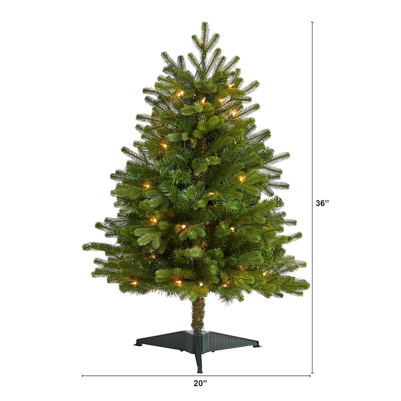 3Ft Artificial Christmas Tree with Lights - Holiday Decor, Festive Tree, Indoor Xmas Tree, Pre-Lit Tree - Green - 36