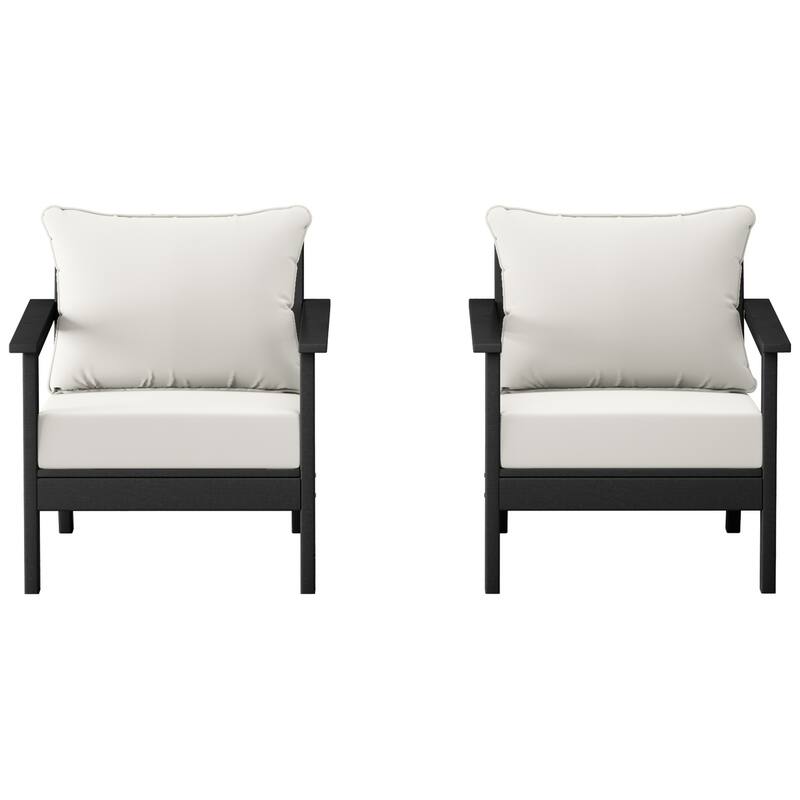 Birchwood All Weather HDPE Outdoor Patio Black Deep Seating Conversation Set With Cushions (2-Piece)