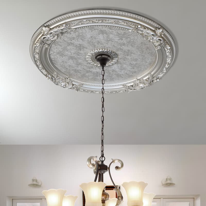 Blanco Round Chandelier Ceiling Medallion 36in - Silver