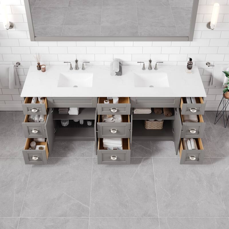 Epic 84" Double Sink Bath Vanity with Carrara Quartz Top & Undermount Sinks