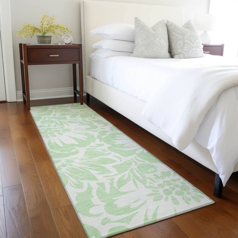 Machine Washable Indoor/ Outdoor Whimsy Floral Chantille Rug - Mint - 2'3" x 7'6"