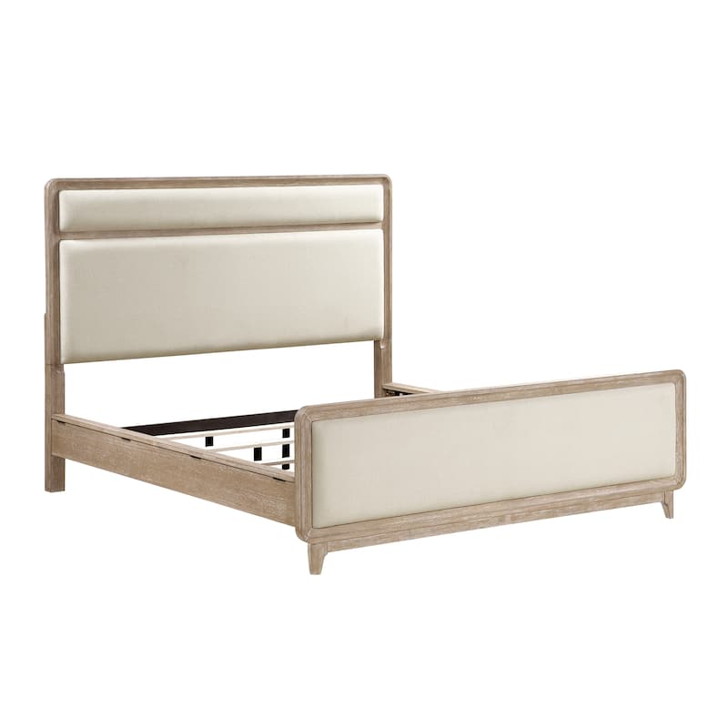 Modern Queen Bed with Upholstered Headboard and Footboard in Natural Finish