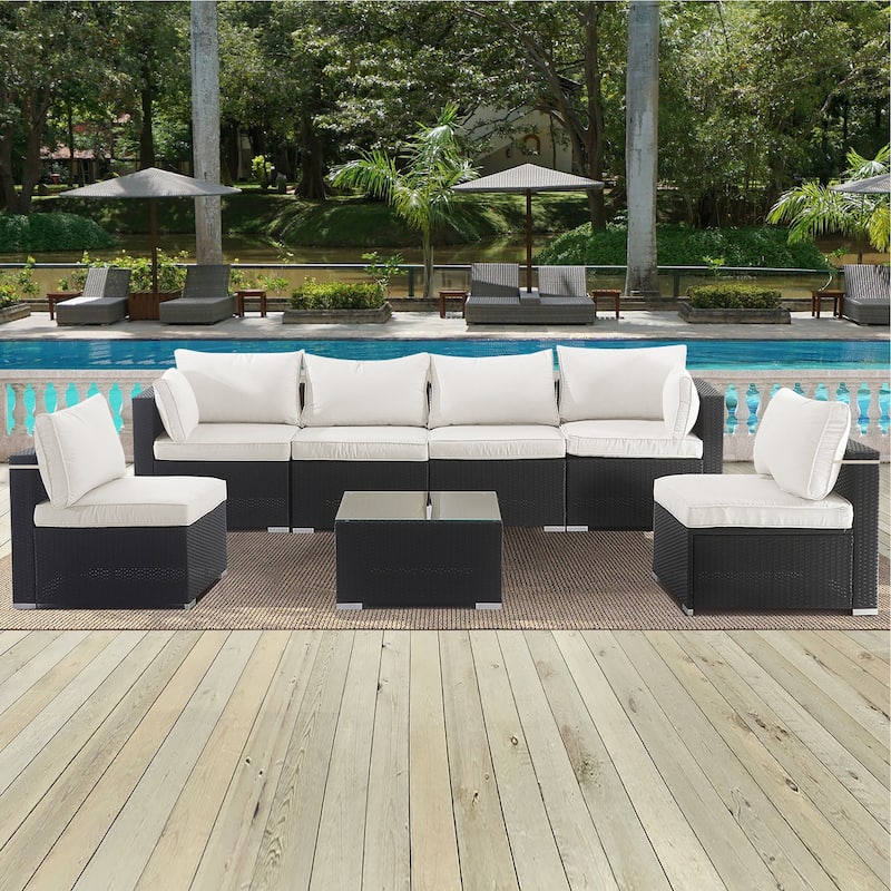 Polyester 14-Piece Outdoor Rattan Cushion Covers Set with Zipper - 25.6L x 25.6W x 3.9H inch