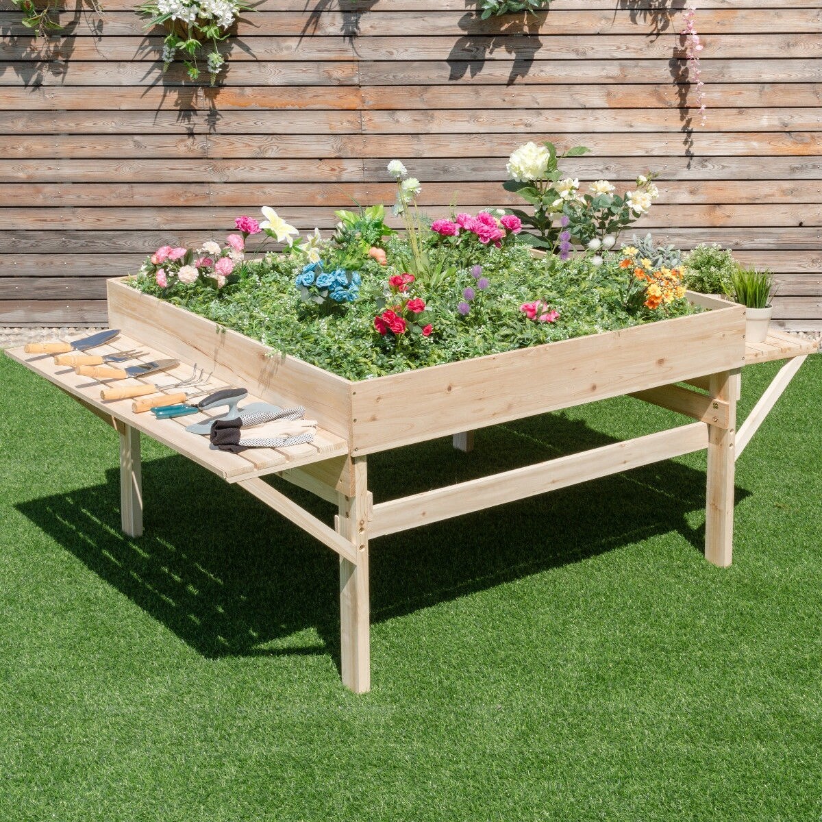 Shop Costway Wood Garden Raised Bed Plant Planter Flower Elevated