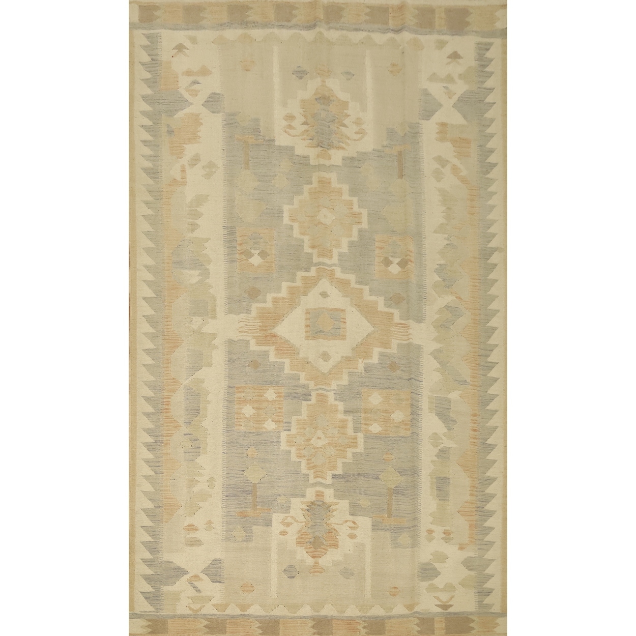 Hand Woven Oriental 100% Wool Carpet Southwestern Tribal Beige & Ivories Kilim Area Rug - 9' 10'' X 6' 4''