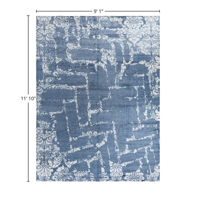 Modern One-of-a-Kind Hand-Knotted Area Rug - Ivory, 9' 1" x 11' 10" - 9' 1" x 11' 10"