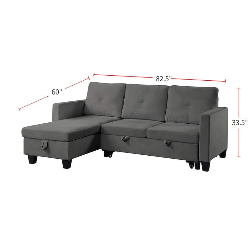 Velvet Reversible Sleeper Sectional Sofa