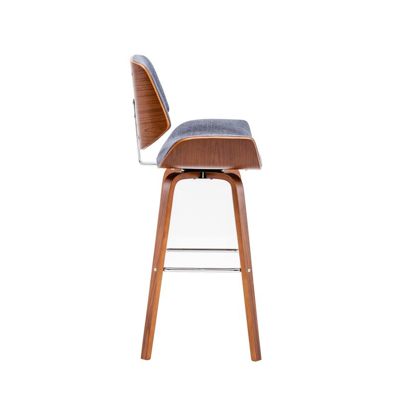 Porthos Home Onur Swivel Fabric Bar Stool with Wooden Legs and Chrome Footrest
