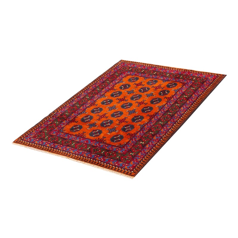 ECARPETGALLERY Hand-knotted Uzbek Kargahi Orange Wool Rug - 4'1 x 5'8