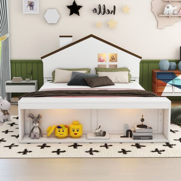 slide 2 of 17, Platform bed with house shape headboard White - Full