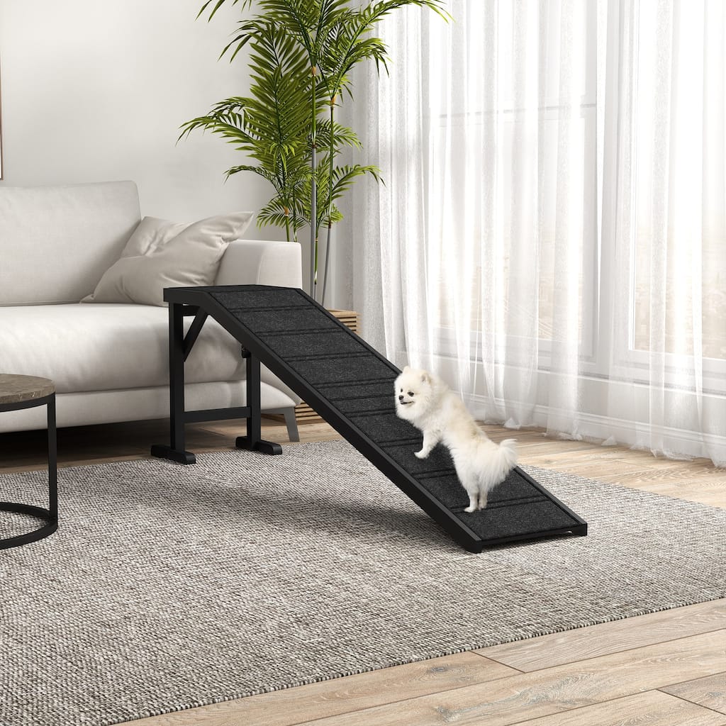 PawHut Dog Ramp for Bed, Pet Ramp for Dogs with Non-Slip Carpet and Top Platform, 74" x 16" x 25", Black - medium