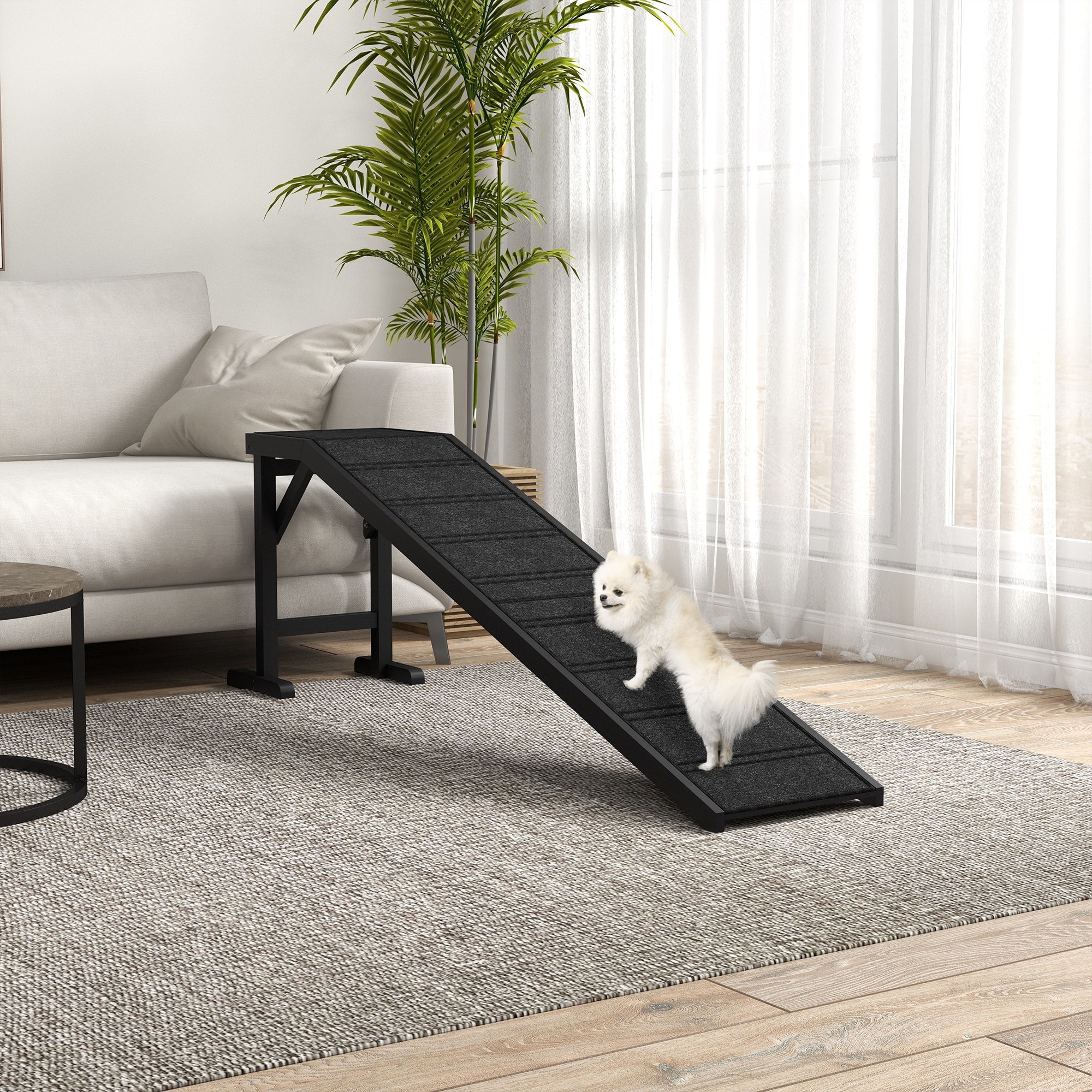 PawHut Dog Ramp for Bed, Pet Ramp for Dogs with Non-Slip Carpet and Top Platform, 74" x 16" x 25", Black - medium