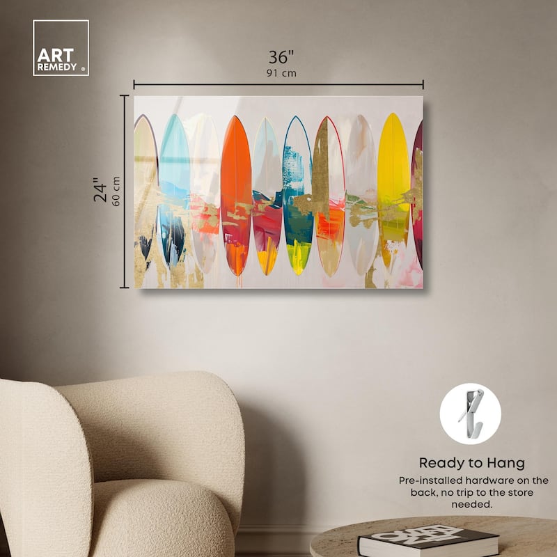 Surfboard Horizons II Acrylic by Art Remedy, Ready to Hang