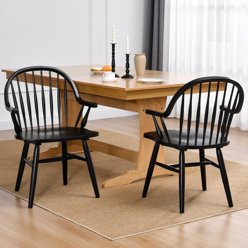 Farmhouse 20.7" Wide Windsor Back Arm Chair - 20.7"w x 21"d x 35.3"h - Set of 2 - Black