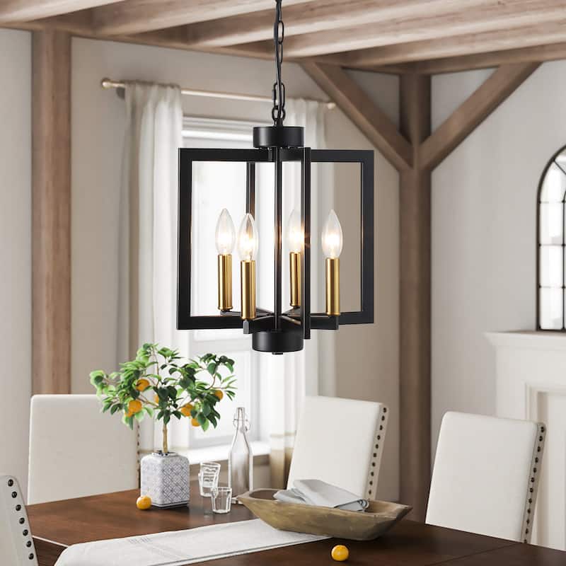 4-light Candle Style Square Chandelier for Bedroom Study