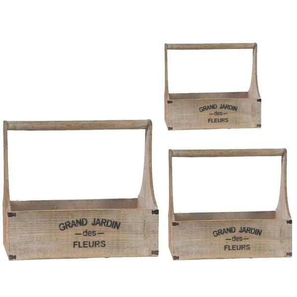 Set of 3 Brown and Black "GRAND JARDIN des FLEURS" Printed Planters 18.5" - N/A