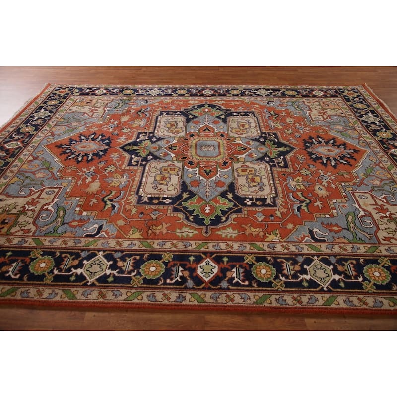 Orange Heriz Serapi Oriental Area Rug Hand-Knotted Wool Carpet - 9'0"x 11'11"